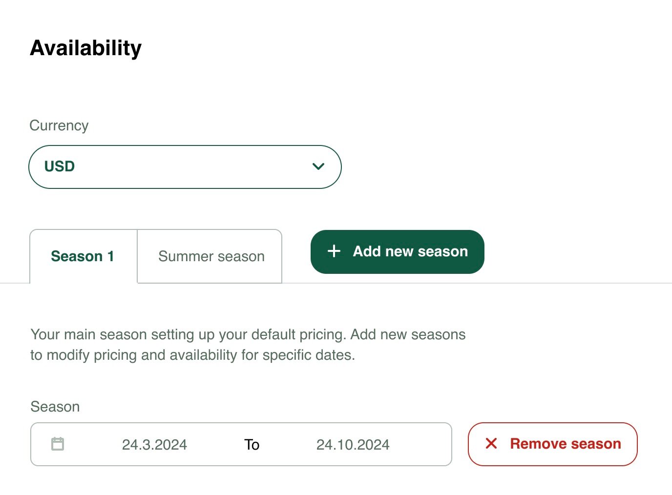 Cabintale seasonal pricing management